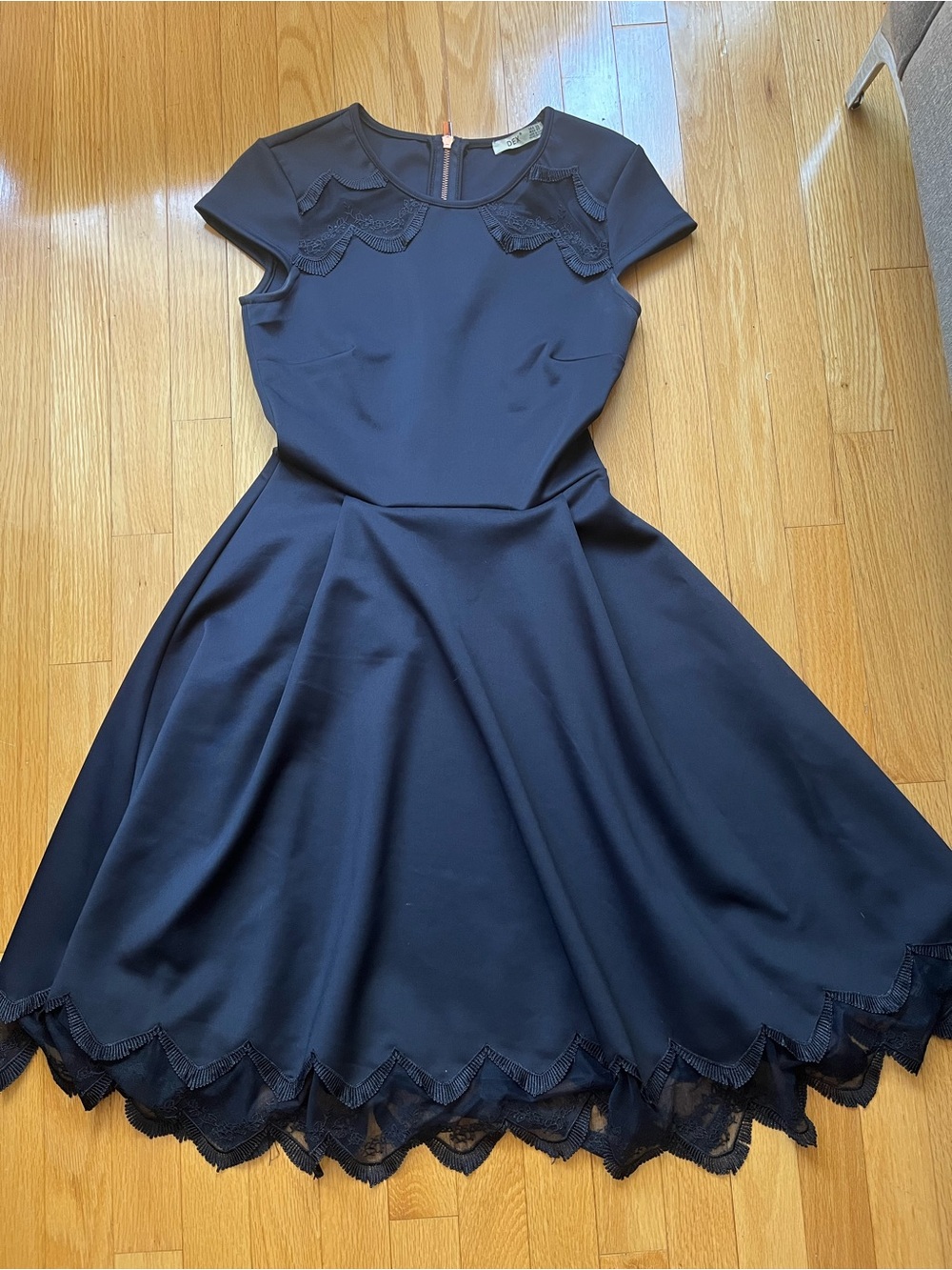 Women's Midi Navy Dress with Lace Detailing